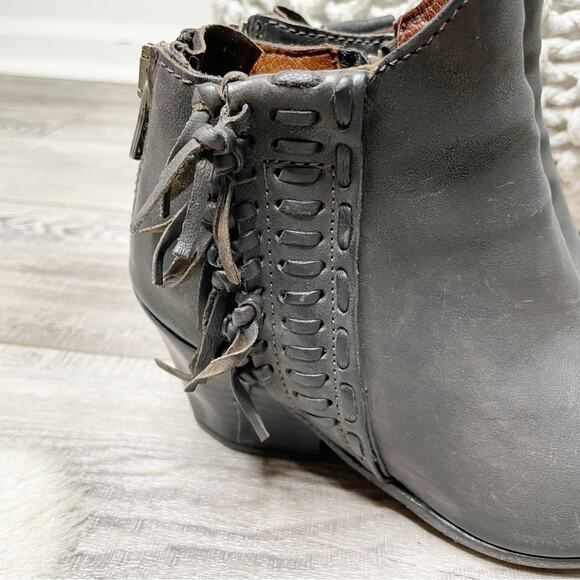 A.S. 98 Boho Leather Fringe Pointed Toe Block Heel Ankle Booties Black Size 37 - Picture 3 of 10